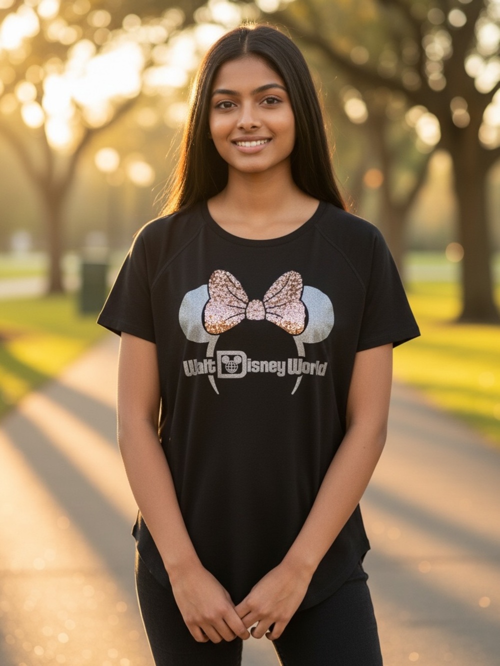 Disney Black with Gold Sequin Bow Tee